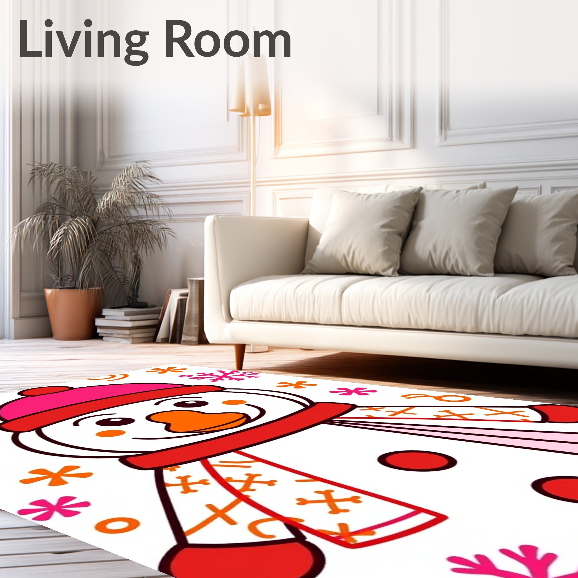 Cheerful Snowman Pink Orange Accents Rug