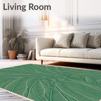 Green Tropical Leaf Line Art Rug