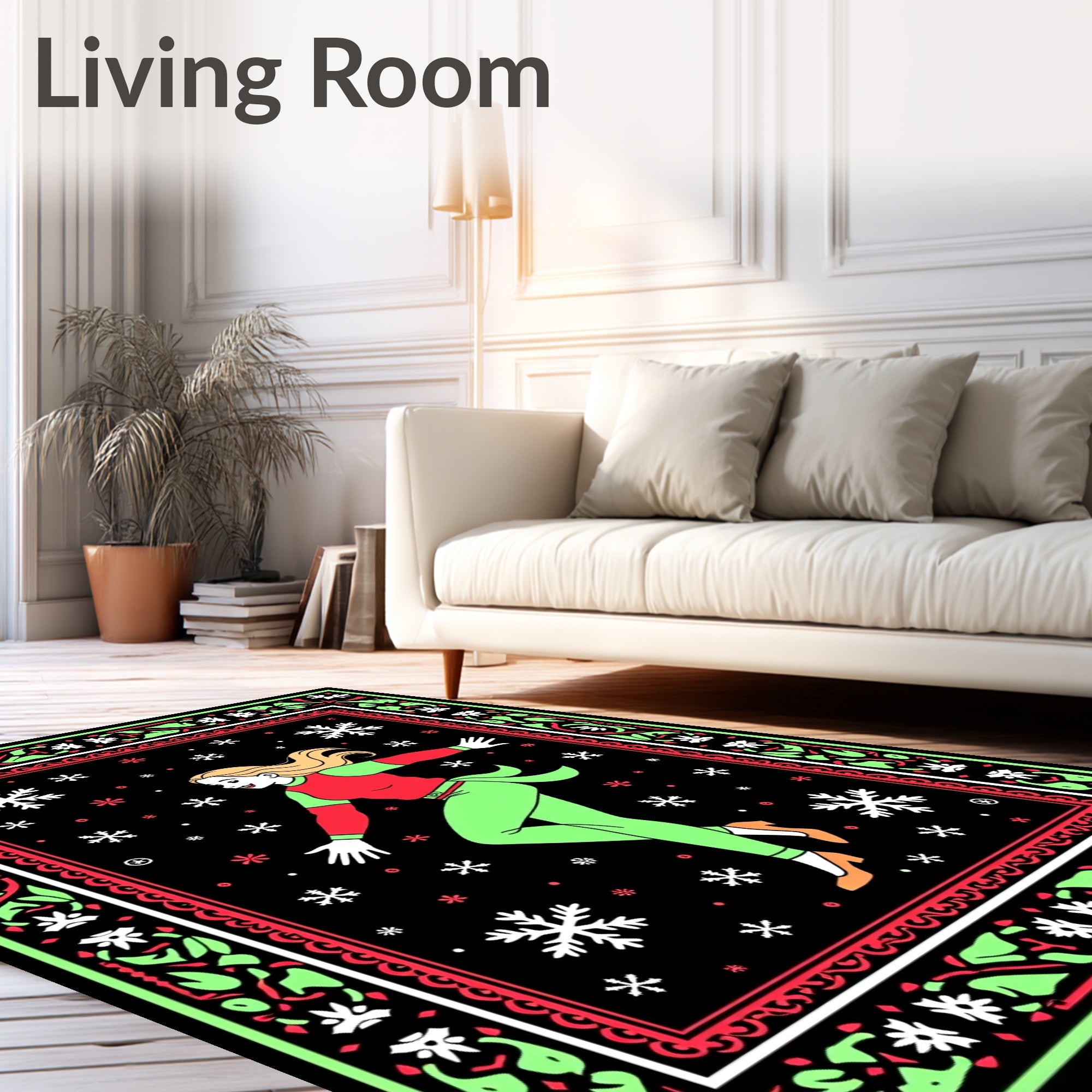 Festive Dancer Snowflakes Holiday Border Rug