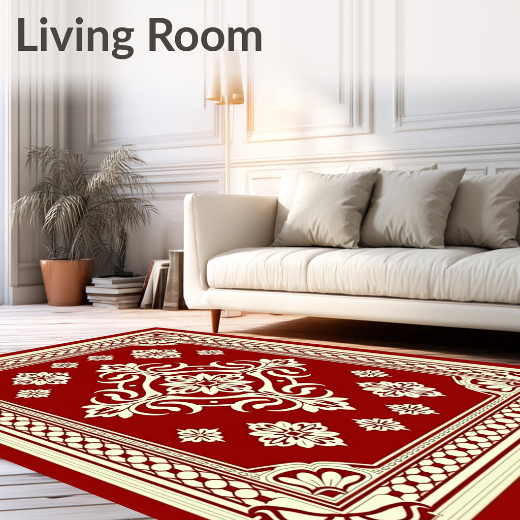 Crimson Floral Bordered Centerpiece Rug