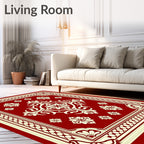 Crimson Floral Bordered Centerpiece Rug