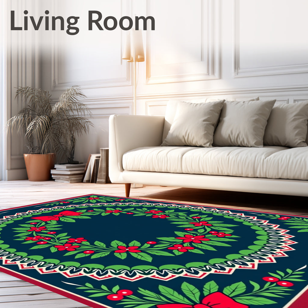 Festive Red Holly Berry Wreath Rug