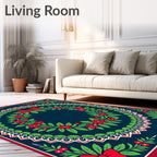 Festive Red Holly Berry Wreath Rug