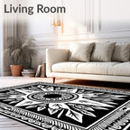 Black White Sunburst Mandala Medallion Rug