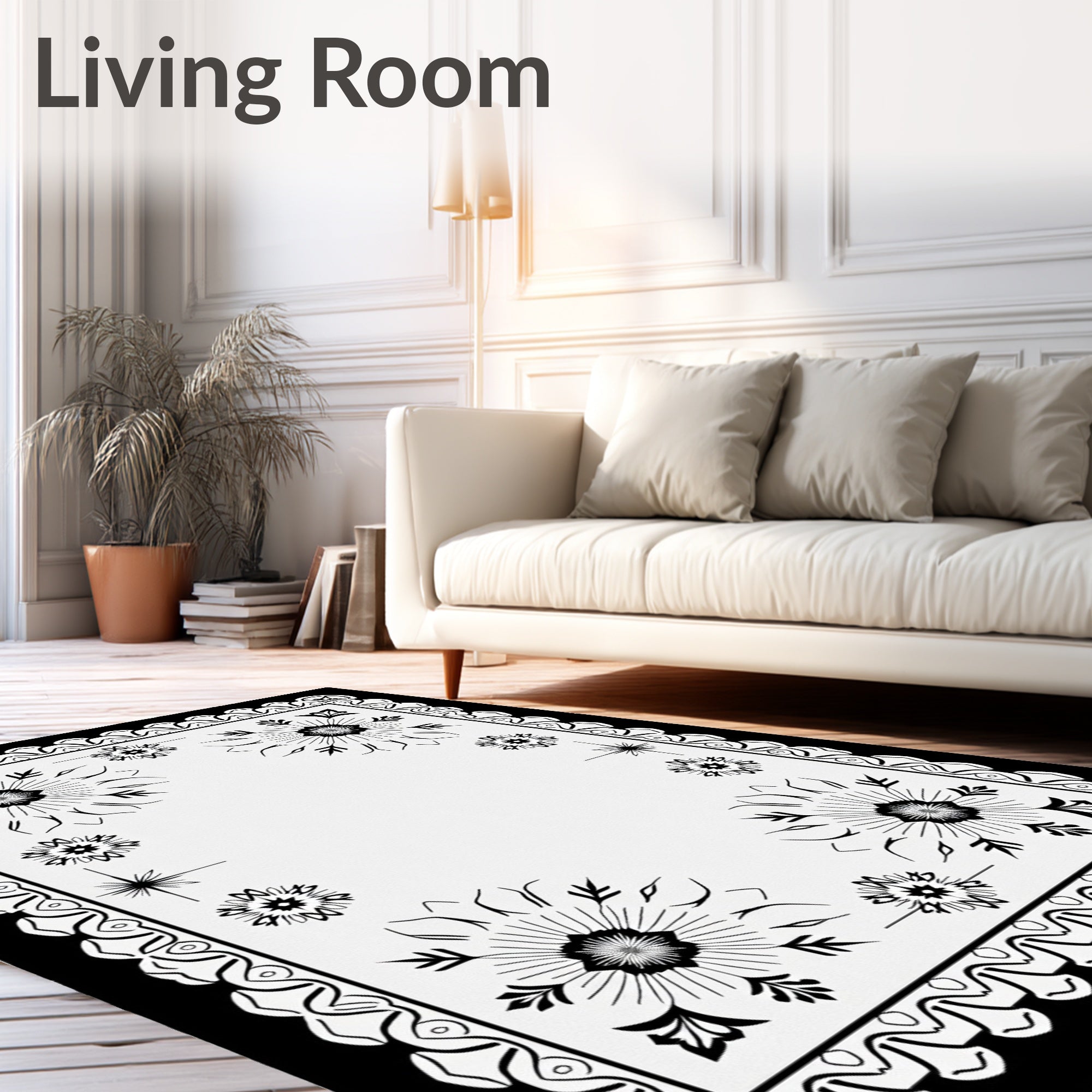 Monochromatic Sunburst Floral Lattice Rug