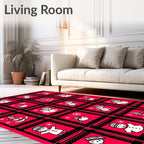 Red Plaid Snowman And Snowflake Square Rug