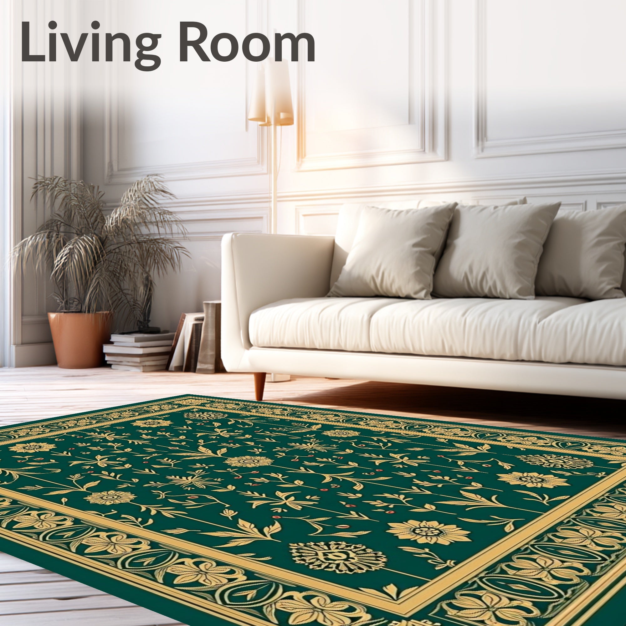 Emerald Gold Floral Botanical Garden Rug