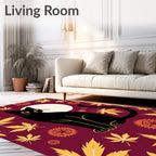 Black Cat Golden Autumn Leaves Moon Rug