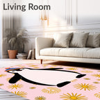 Pink Yellow Starry Penguin Hat Rug