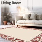 Crimson Floral Bordered Cream Rug
