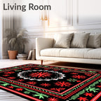 Bold Red Black Floral Mandala Rug