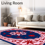 Crimson Floral Medallion Navy Rug