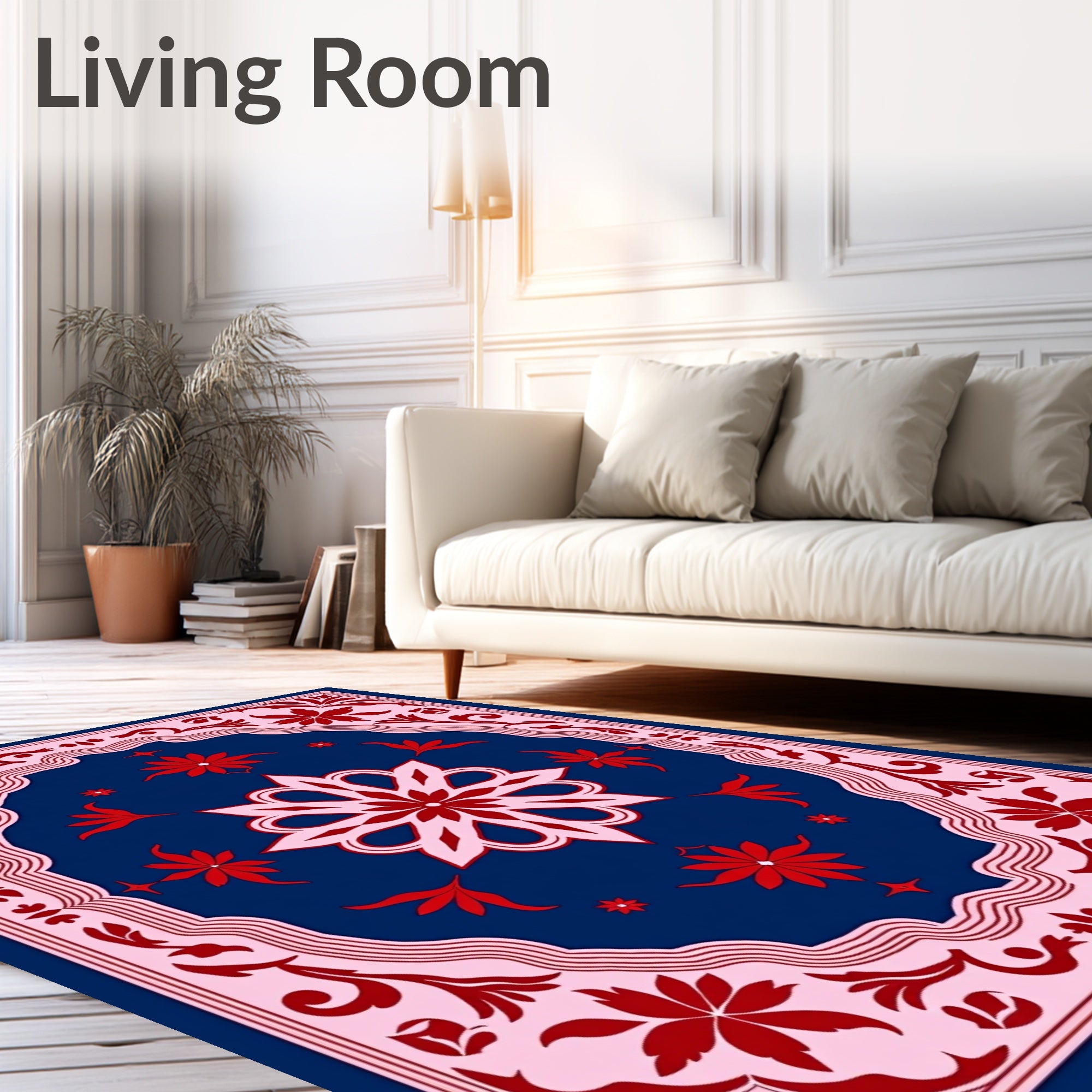 Crimson Floral Medallion Navy Rug