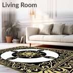 Black Gold Floral Sunburst Mandala Rug