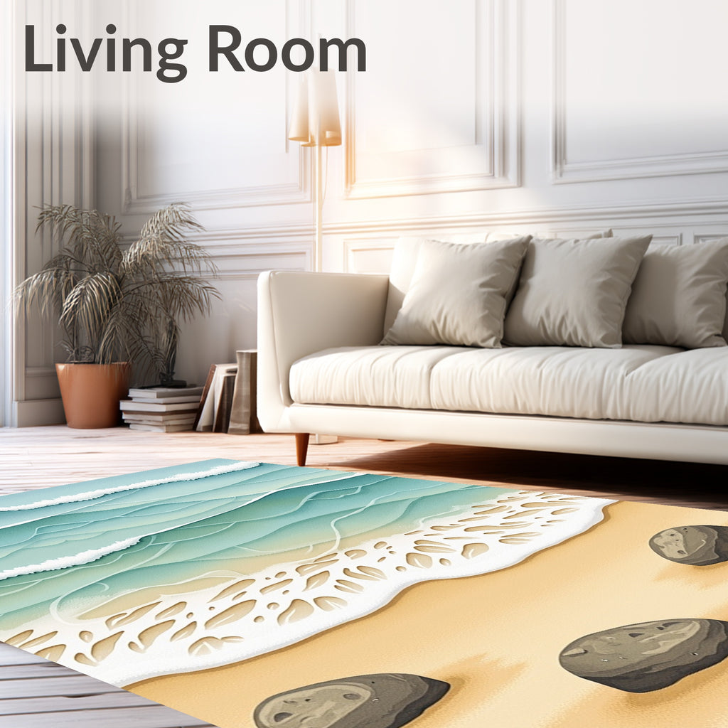Serene Ocean Waves Beach Stones Rug