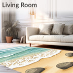 Serene Ocean Waves Beach Stones Rug