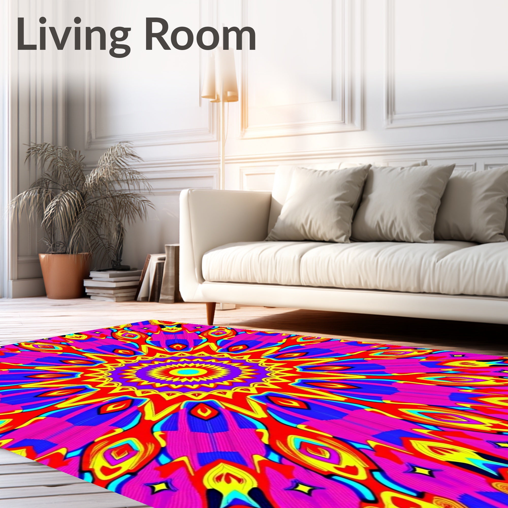 Vibrant Psychedelic Sunburst Medallion Rug