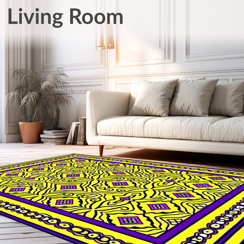 Vibrant Yellow Purple Diamond Medallion Rug