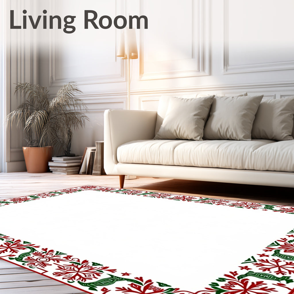 Crimson Green Snowflake Creature Border Rug