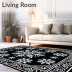 Black White Snowflake Ornamental Medallion Rug
