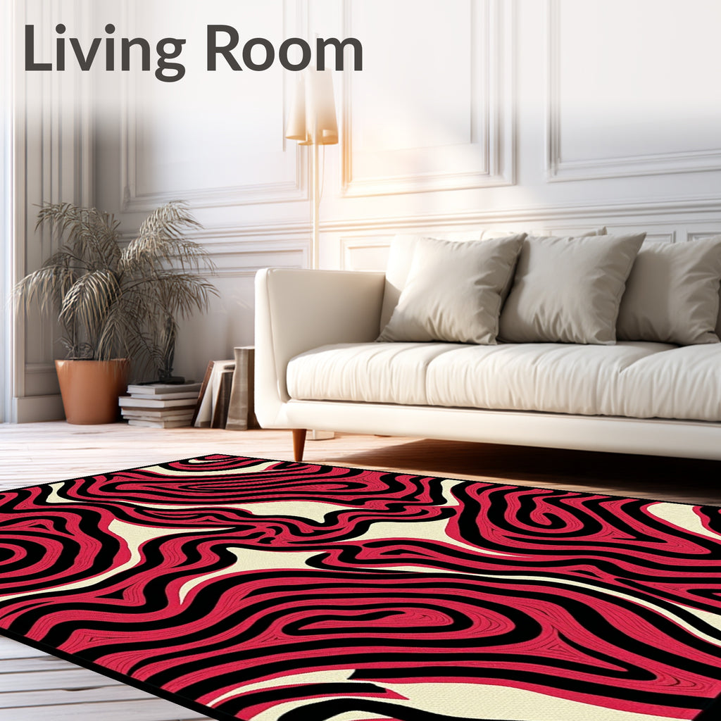 Crimson Black Wavy Abstract Rug