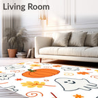 Whimsical Ghost Pumpkin Autumn Leaves Rug