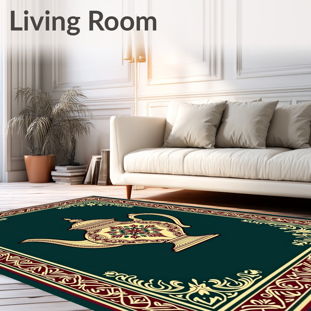Crimson Floral Teapot Decorative Border Rug