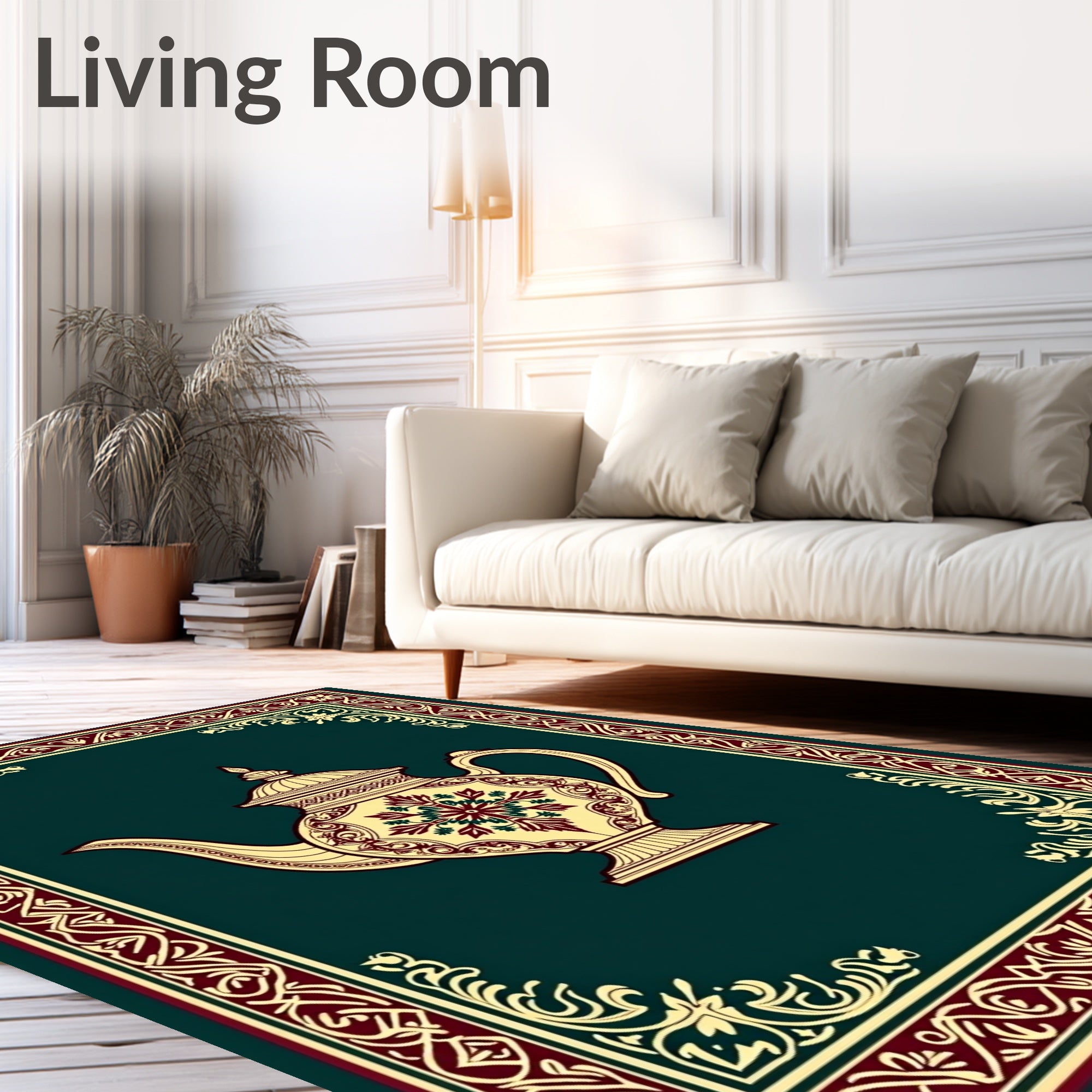 Crimson Floral Teapot Decorative Border Rug
