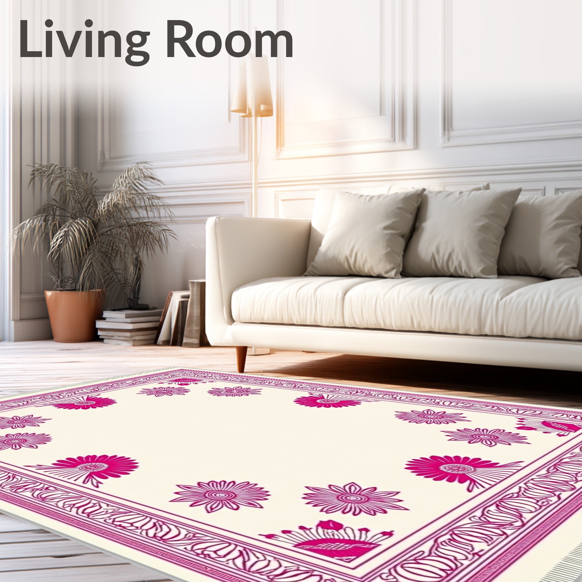Radiant Fuchsia Floral Border Rug