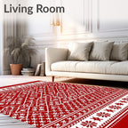 Crimson White Folkloric Geometric Bloom Rug