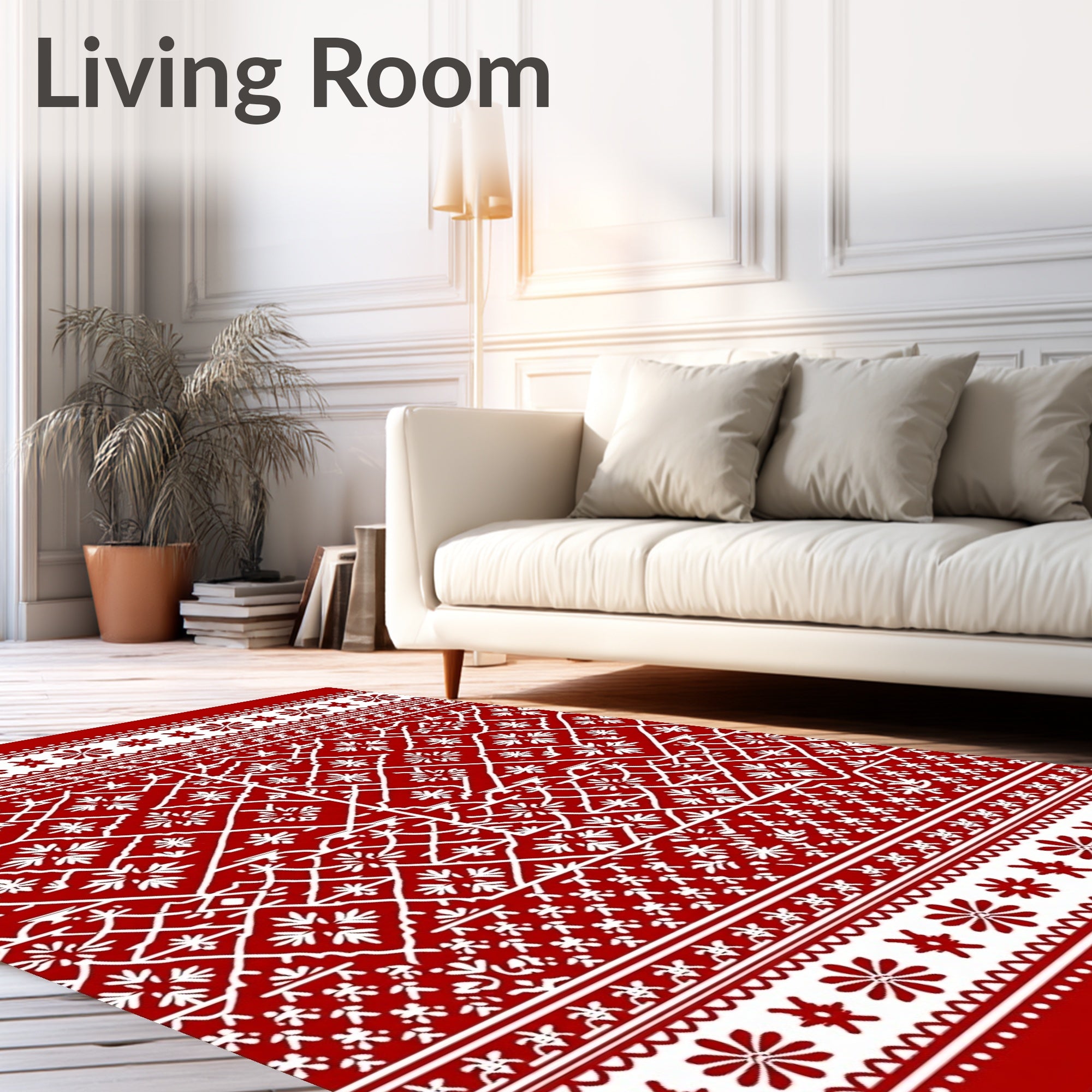 Crimson White Folkloric Geometric Bloom Rug