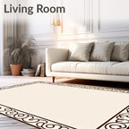 Dark Brown Ivory Scroll Border Rug