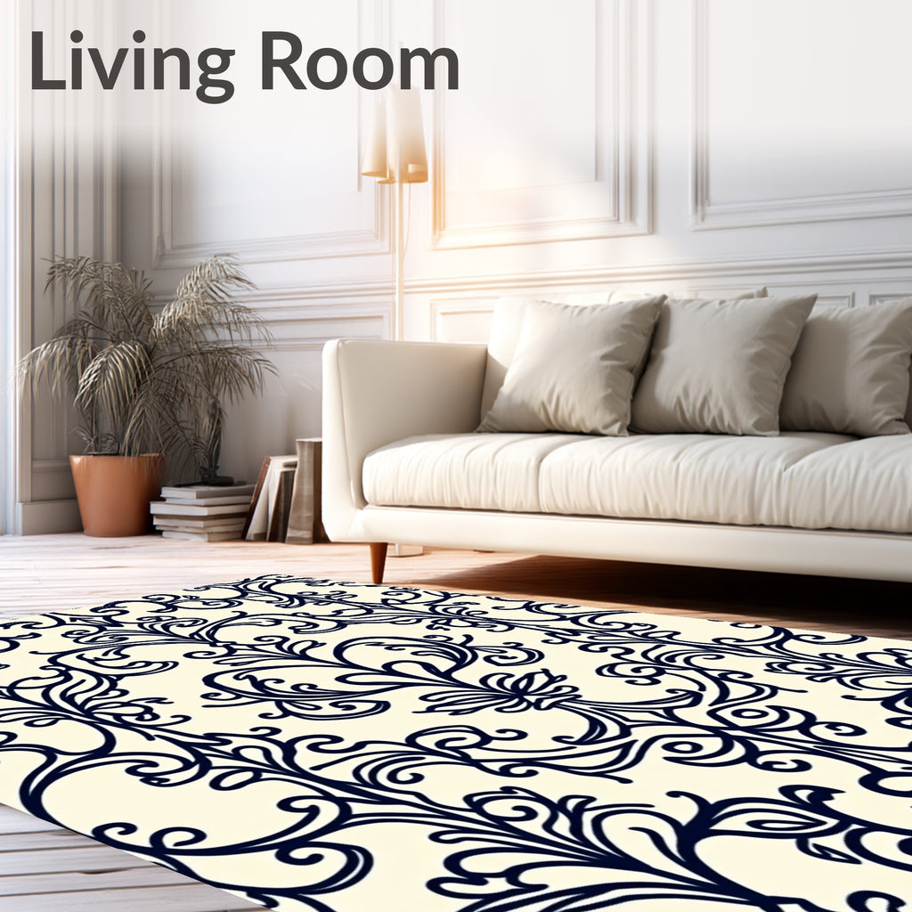 Navy Ivory Acanthus Flourish Ornament Rug