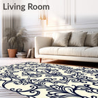 Navy Ivory Acanthus Flourish Ornament Rug