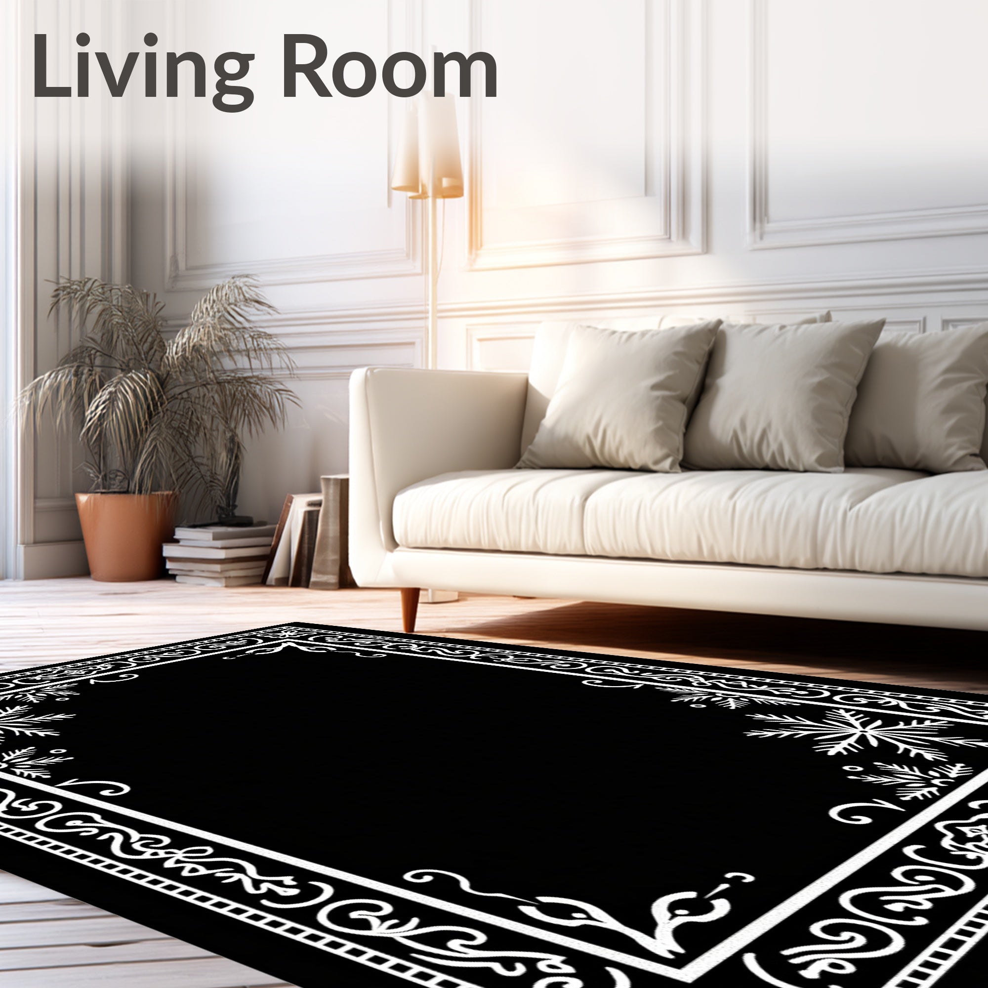 Winter White Snowflake Ornate Border Rug
