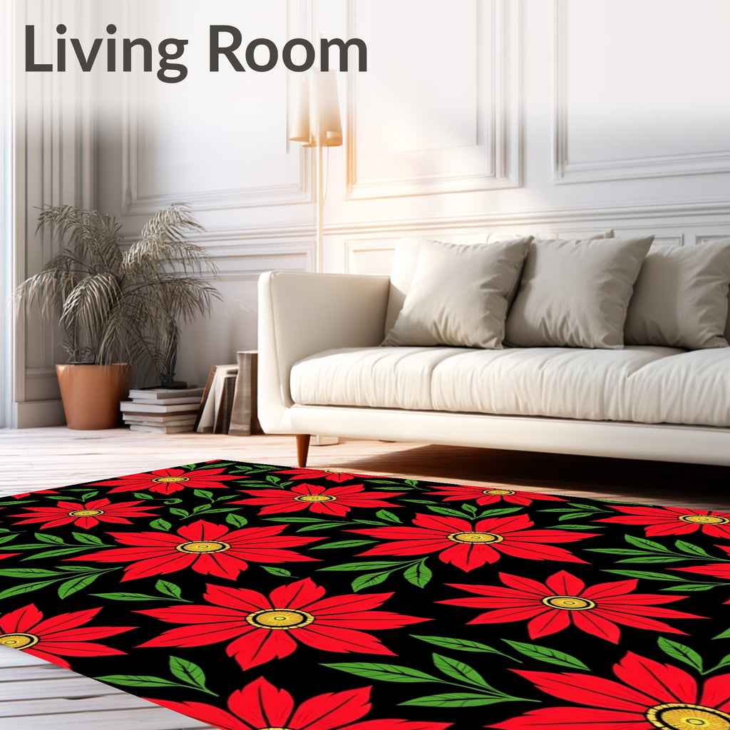 Bold Crimson Blossom Foliage Accents Rug