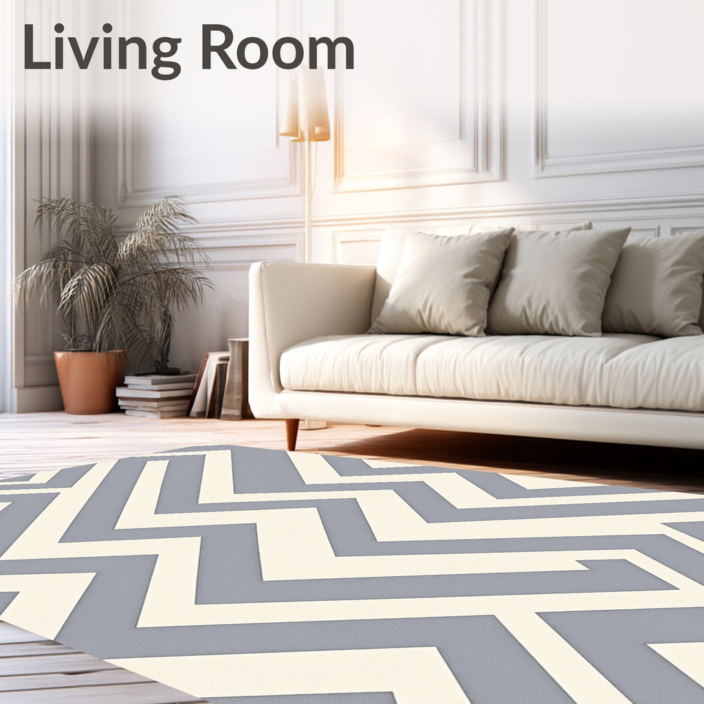 Gray Cream Interlocking Chevron Rug
