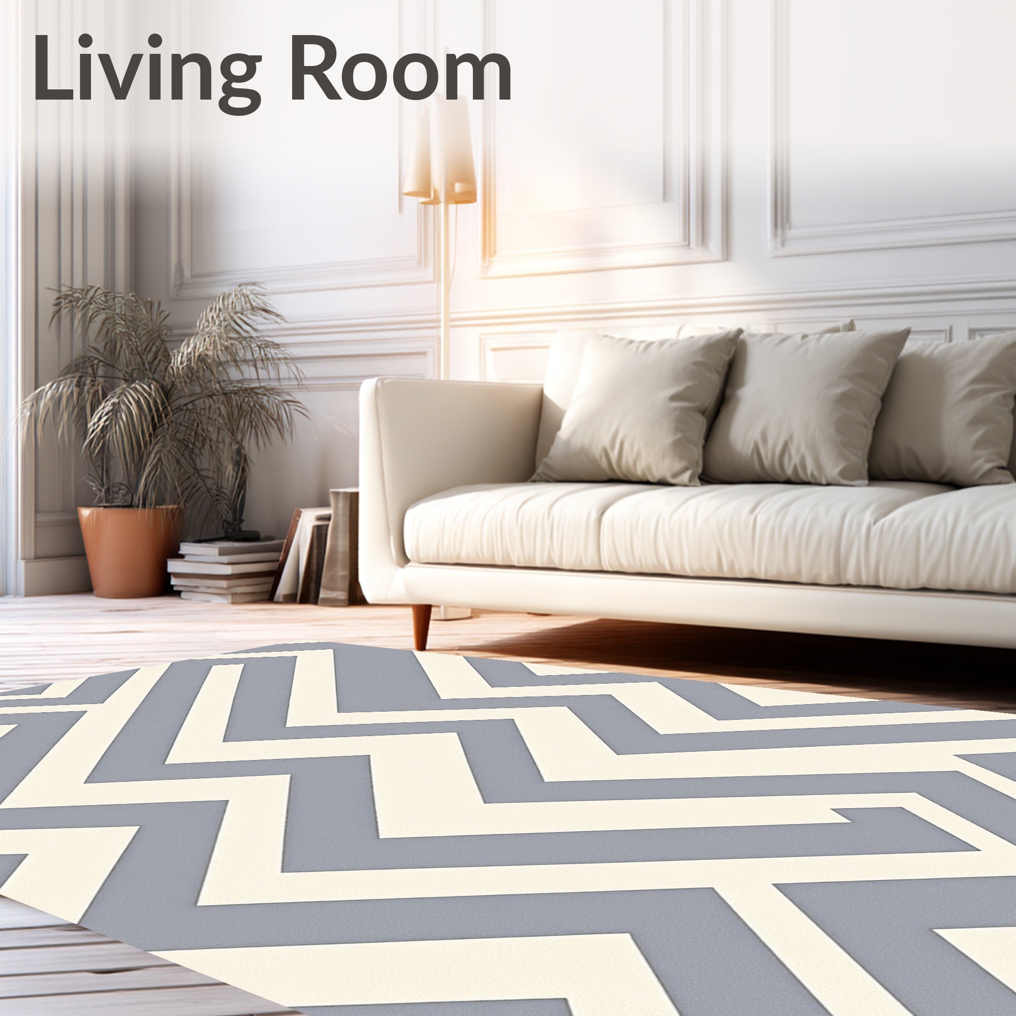Gray Cream Interlocking Chevron Rug