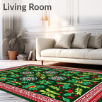 Emerald Green Red Floral Medallion Border Rug