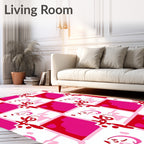 Pink Red Abstract Checkered Icon Rug