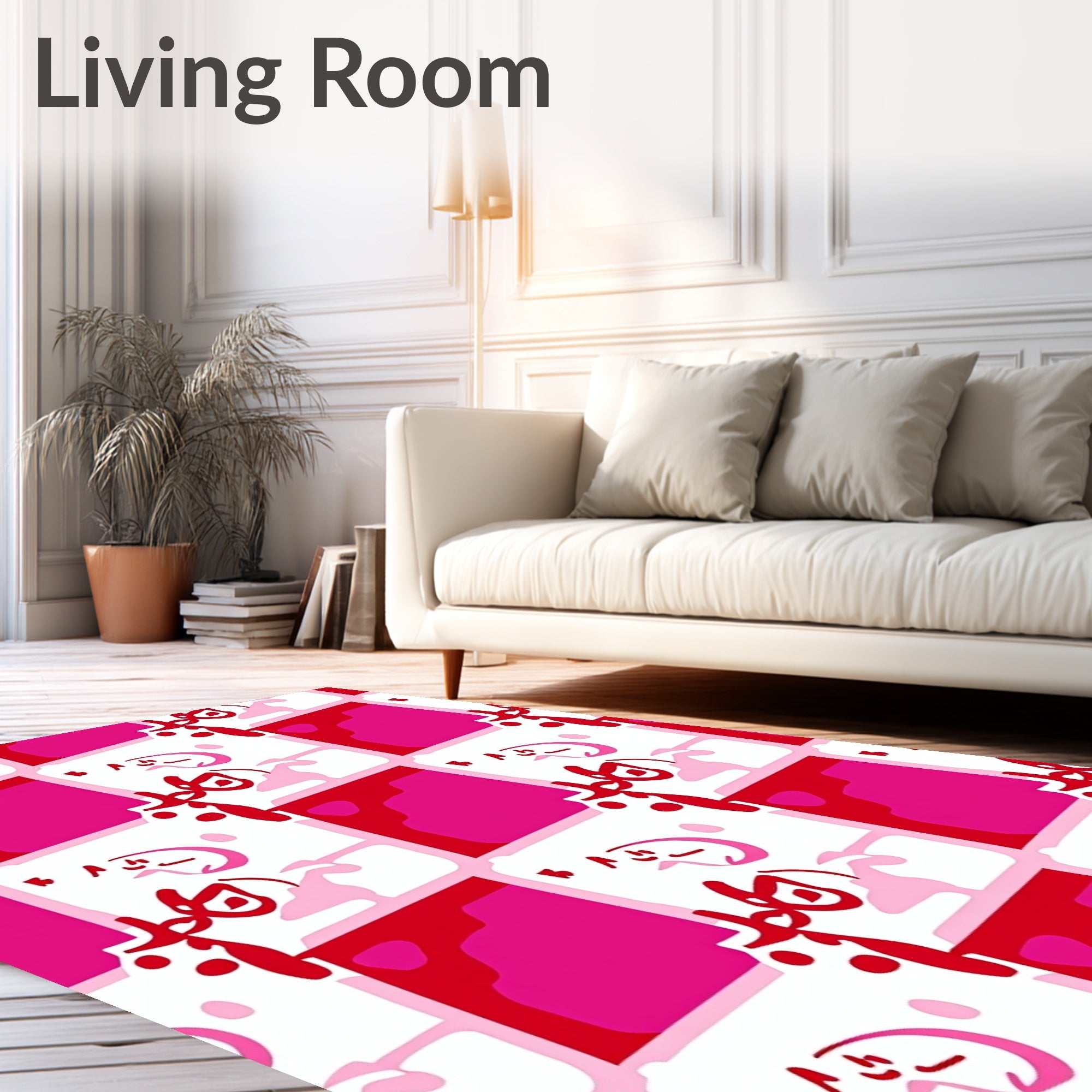 Pink Red Abstract Checkered Icon Rug