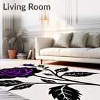 Vibrant Black Purple Rose Branch Rug