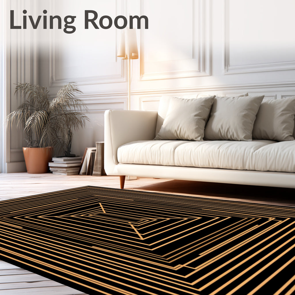 Modern Geometric Gold Tunnel Rug