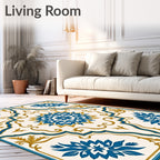 Blue Gold Floral Latticework Rug
