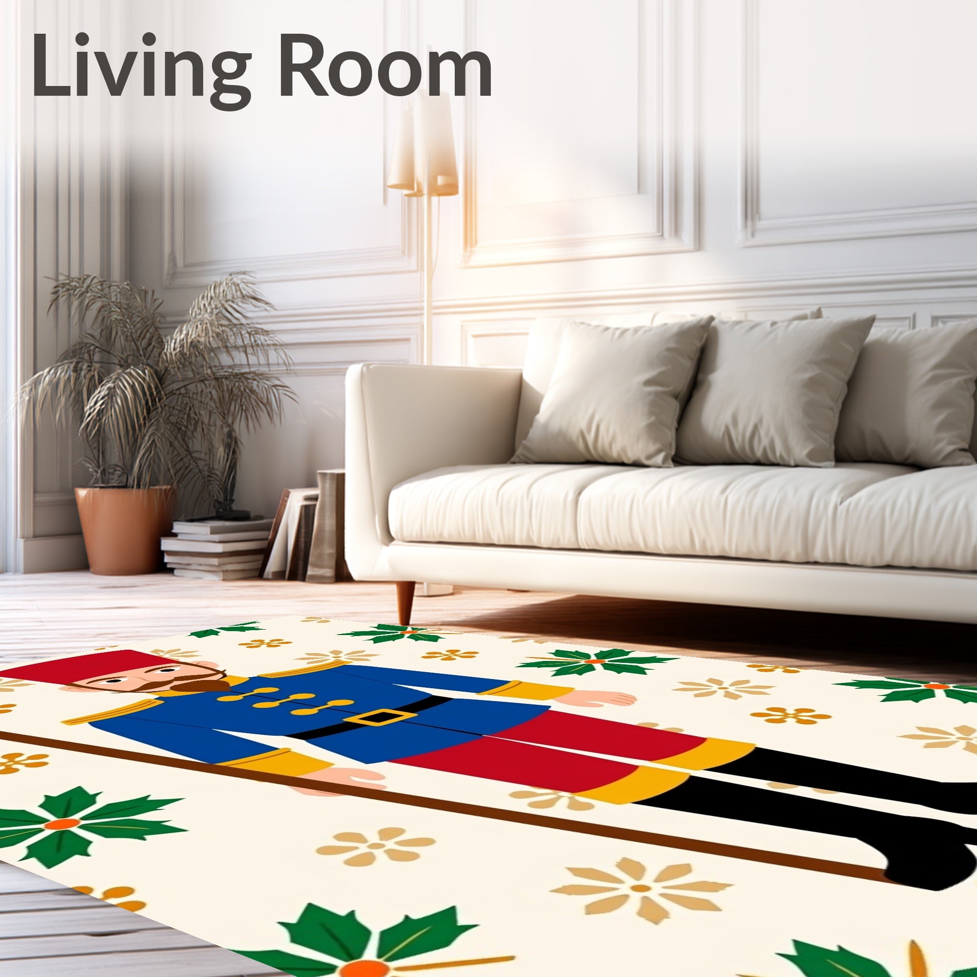 Nutcracker Soldier Red Blue Holly Gold Rug