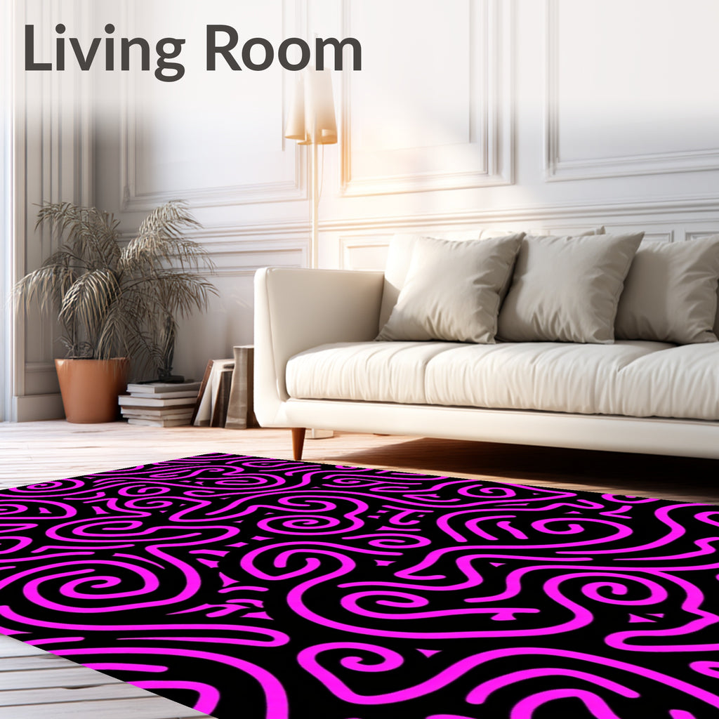 Hot Pink Swirls Black Background Rug