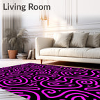 Hot Pink Swirls Black Background Rug