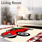 Red Truck Pine Trees Plaid Border Rug