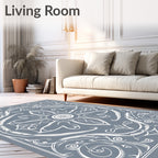 Elegant Blue White Floral Scroll Rug