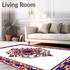 Rich Maroon Blue Medallion Border Rug